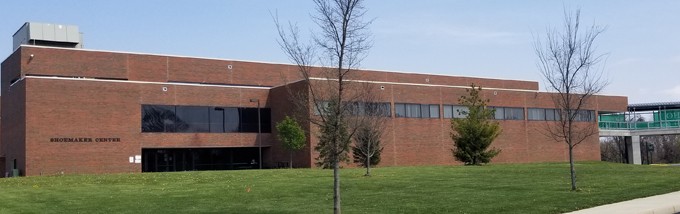 Exterior view of the red brick Shoemaker Center at Ohio University Chillicothe.