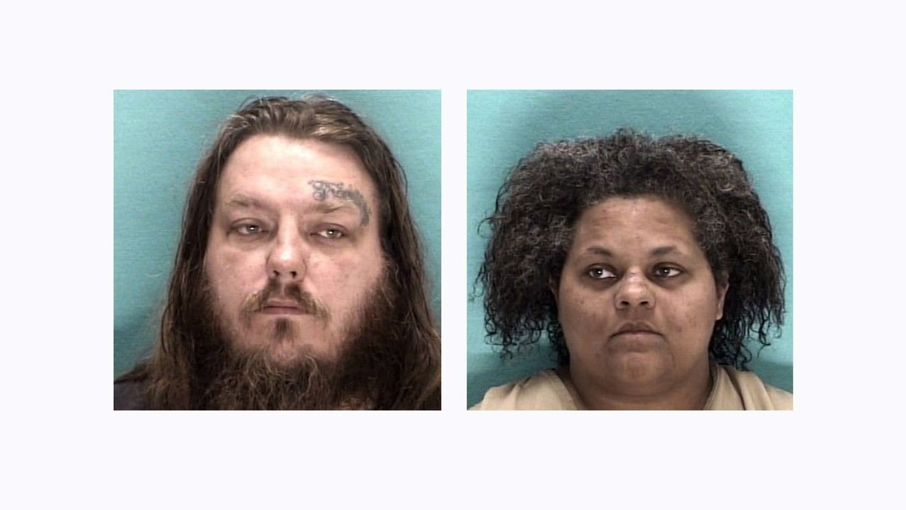 Side-by-side booking mugshots of Jonathan Parr and Jacqueline Coleman provided by law enforcement.