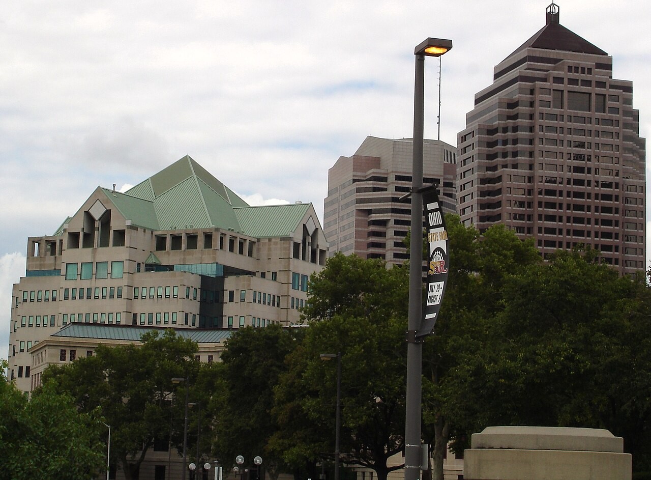 Exterior view of the Columbus Division of Police Headquarters building in downtown Columbus.